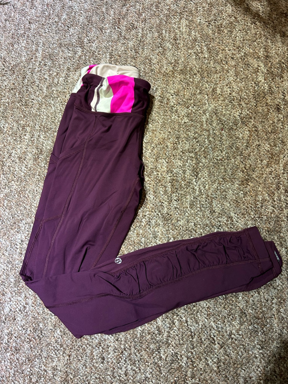 lululemon athletica Girls Plum Purple Leggings with Pink and Cream Waistband